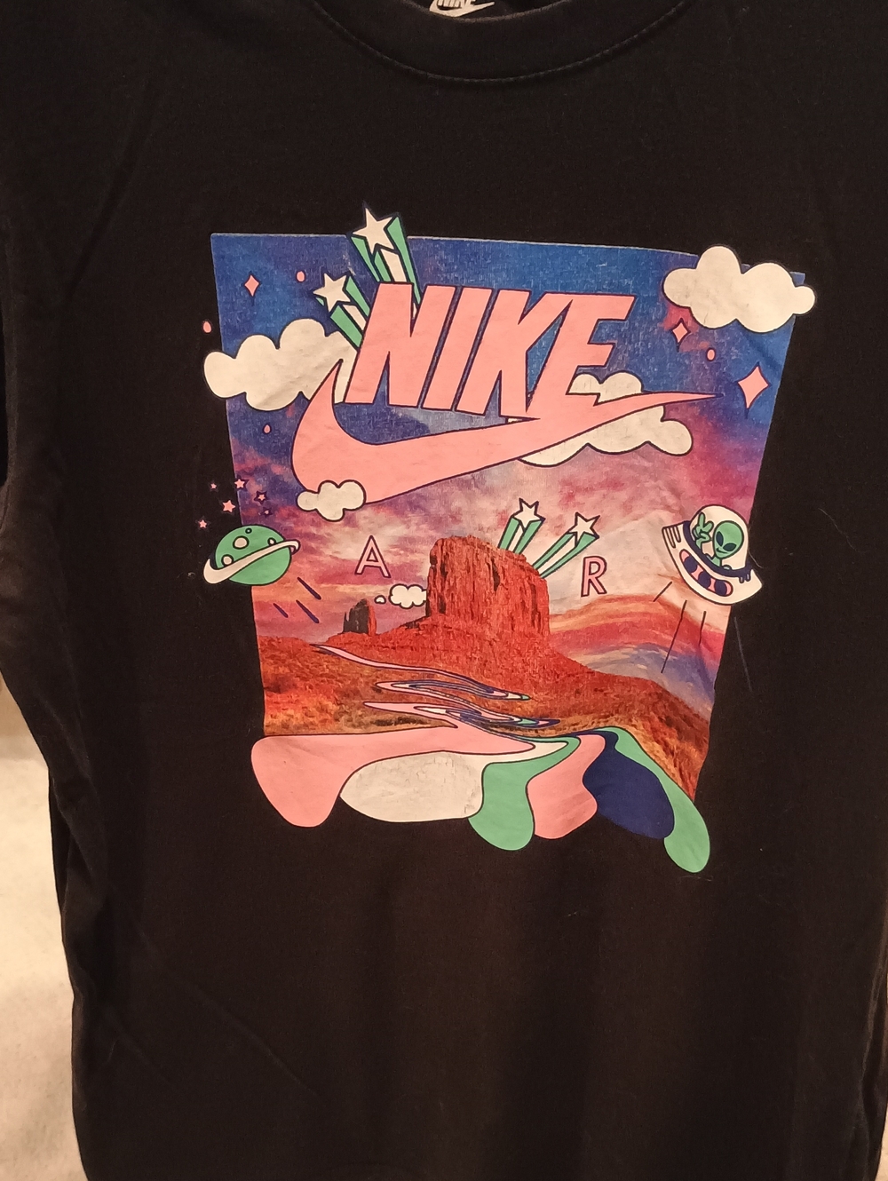 Nike Black Graphic Short Sleeve Tee with Pink and Green Accents